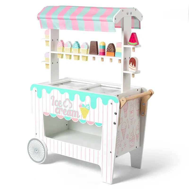 Carrito de helado de madera personalizado para niños, juguetes educativos de cocina para compras de imitación