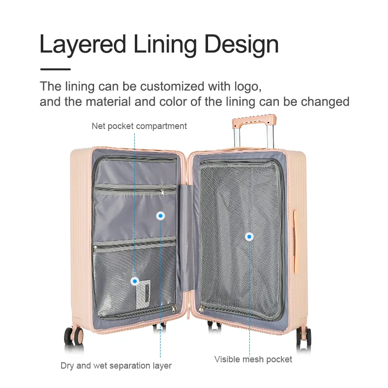多機能スーツケースアルミフレームトラベルケーススピナーホイールUSB充電器カップホルダー付き旅行荷物を運ぶ