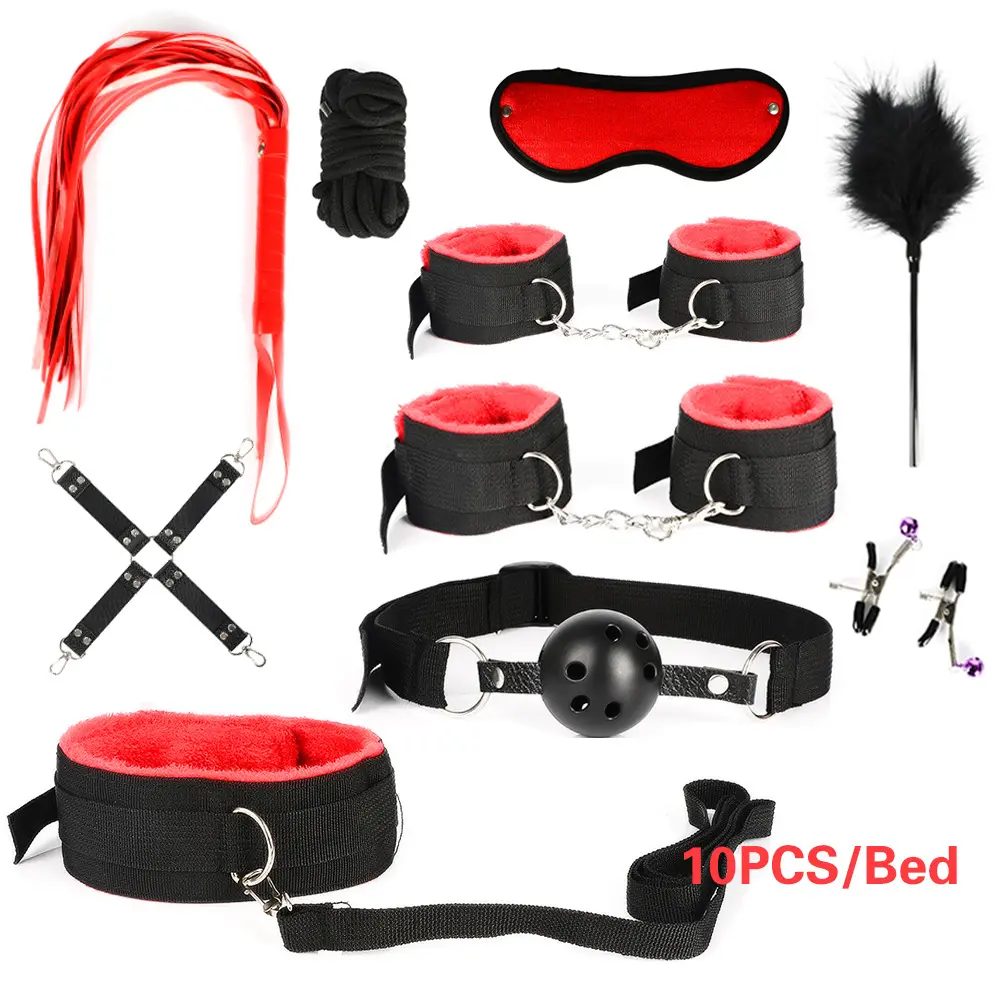 10pcs Fetish Bộ dụng cụ giường hạn chế bondage Kit sang trọng PU sexy Tán Tỉnh bdsm bondage Set phù hợp với người lớn Đồ chơi tình dục cho phụ nữ