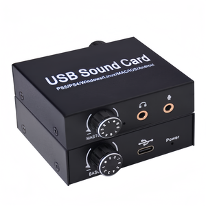 External <strong>USB</strong> Sound <strong>Card</strong> with Volume Control <strong>Output</strong> and Bass Knob Adjustment Stereo Audio Adapter with 3.5mm Microphone for PS4 - Product Image 1