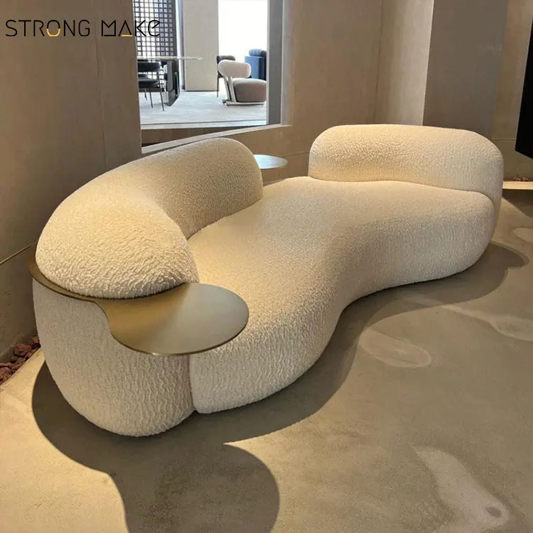 Estilo italiano de lujo moderno muebles para el hogar Canape De Salon tapicería bandeja sofá curvo Boucle sofá para sala de estar
