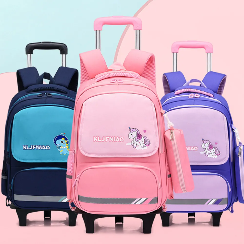 Zaino del carrello della scuola della borsa del carrello dei bambini di viaggio di grande capacità impermeabile dello studente di Logo personalizzato all'ingrosso con le ruote