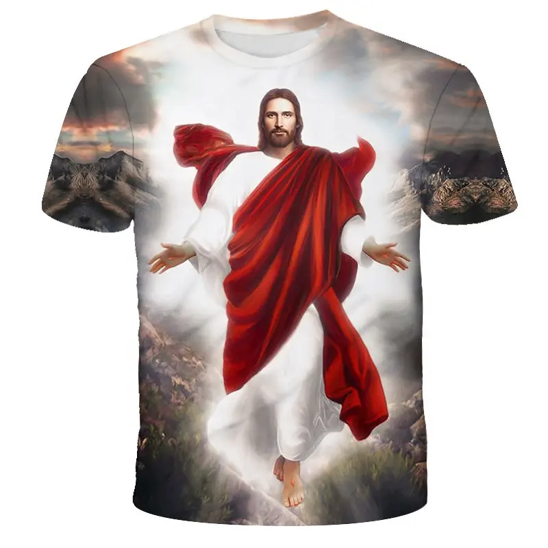 Camiseta com tamanho grande de jesus, camiseta religiosa 3d para homens, camisa com bordado, pescoço unissex, de marca, camisetas para homens