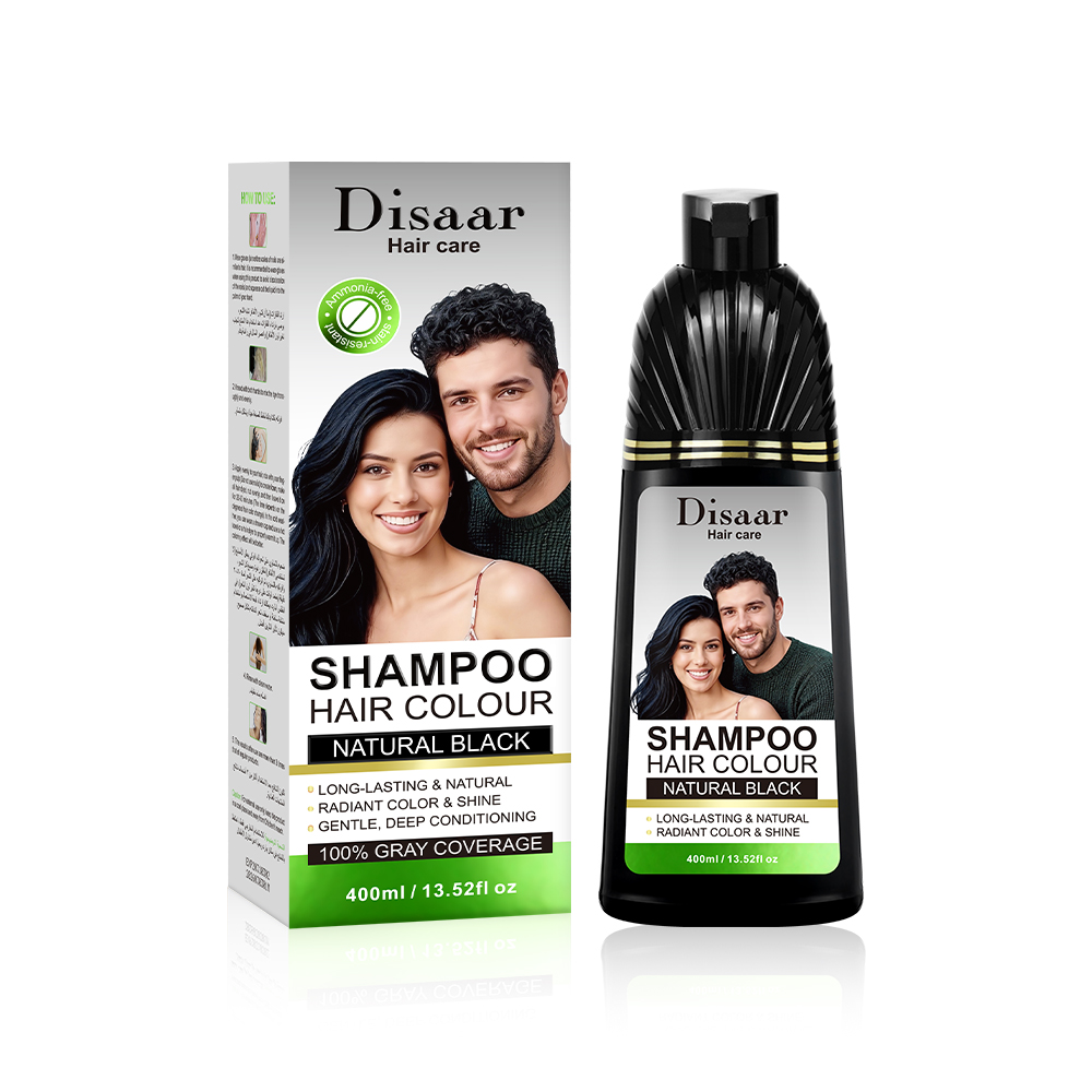 Shampooing Colorant pour Cheveux à l'Huile de Romarin et à la Biotine (Noir Naturel)