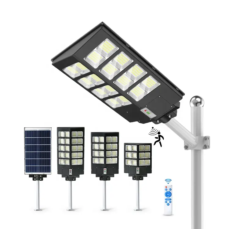 Lampu Jalan terintegrasi daya tinggi, lampu jalan LED tenaga surya semua dalam satu luar ruangan dengan tiang 300watt 400watt 500watt