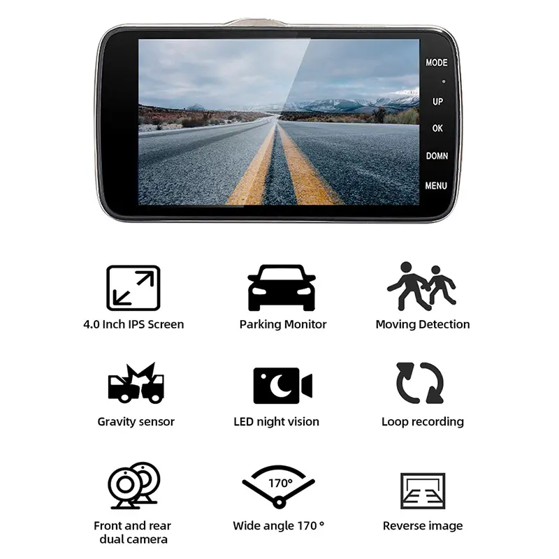 Écran tactile 4 pouces Stream Media Car DVR Cam Dual Lens Rear View Mirror Auto Dashcam Video Recorder Car HD Dash Camera