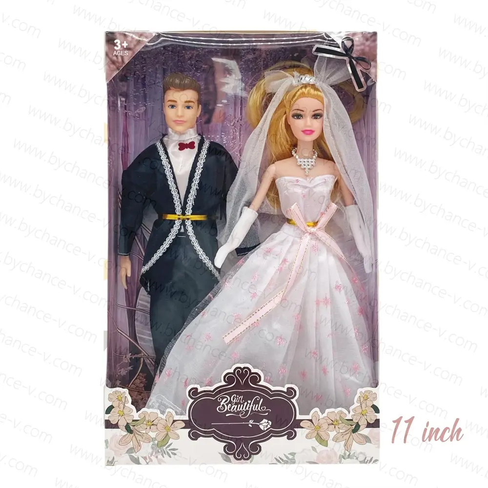 Meilleur cadeau pour les jeunes filles mariage marié et mariée poupée avec une belle robe de soirée robe de princesse filles semblant jouer jouet chaud