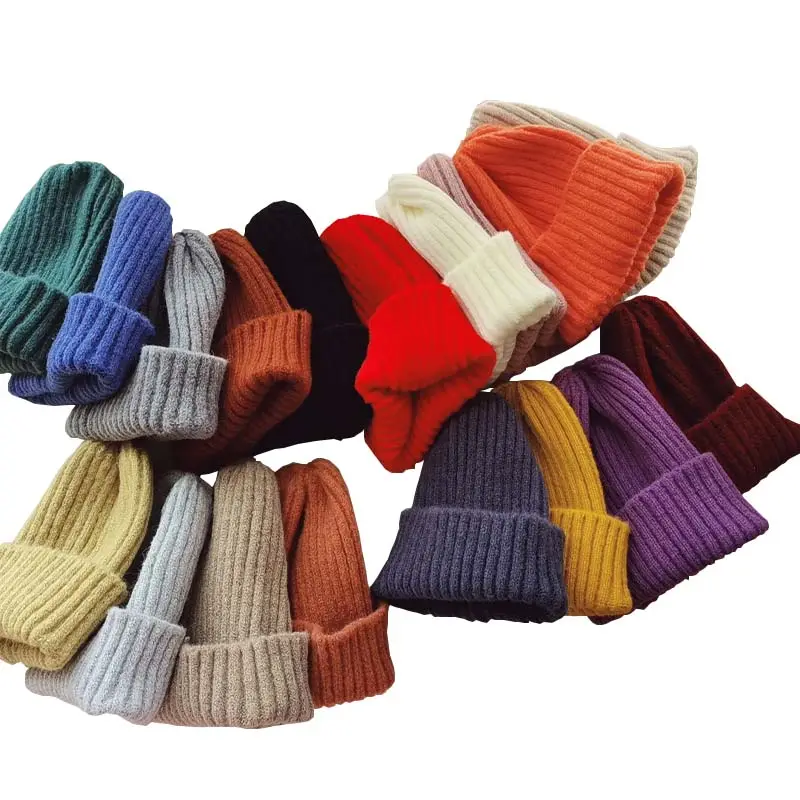 Bonnet d'hiver doux et ample avec pompon pour adulte et enfant, bonnet tricoté au Crochet, chapeau en laine pour bébé