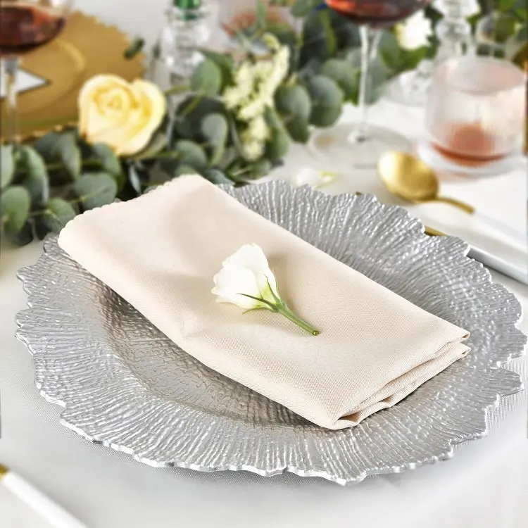 Vaisselle de fête en gros, fournitures de dîner rond en plastique argent or transparent récif Table de mariage assiette de chargeur décorative