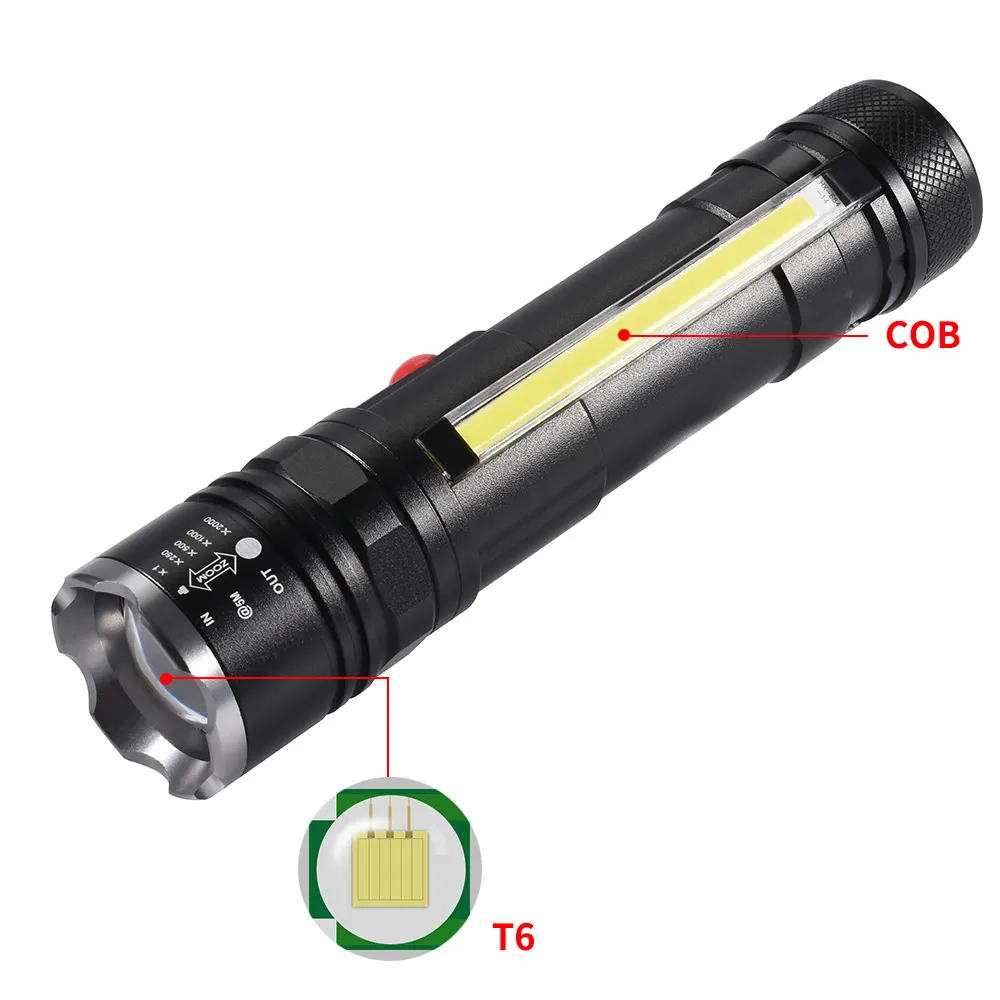 Helius lumière vive extérieure de haute qualité Usb Rechargeable Zoom T6 lampe de travail longue portée avec aimant stylo Clip Cob lampe de poche