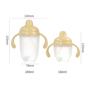 Biberón de leche para bebé biberón de silicona con forma de pecho, biberón anticólicos con asa de paja para bebés, niños y niñas