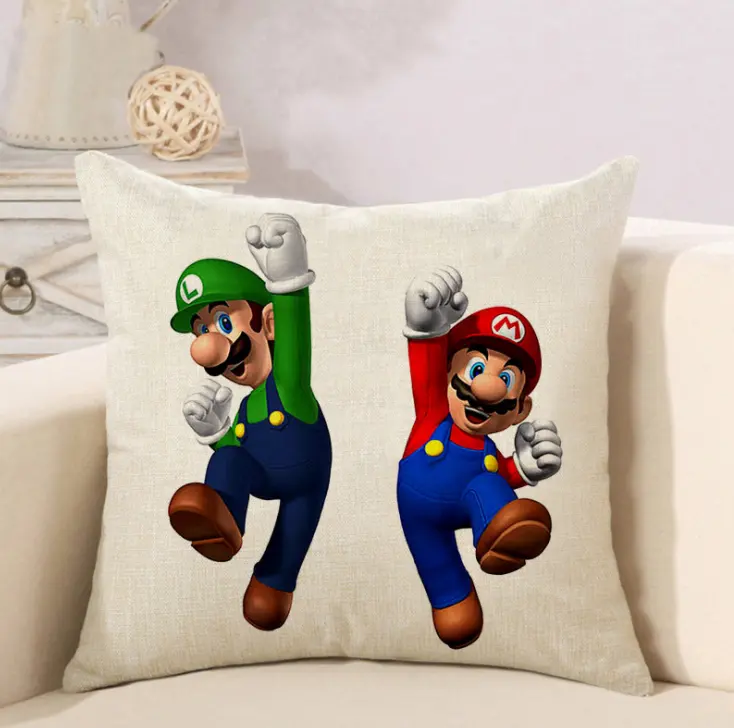 UFOGIFT-funda de cojín con estampado de dibujos animados de Super Mario, funda de almohada de algodón y lino para decoración del hogar