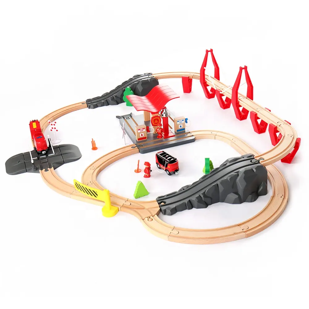 التعليمية خشبية مجموعة لعبة القطار محطة الإطفاء نموذج السكك الحديدية مع قطار كهربائي قاطرة والزان الخشب سكة حديدية