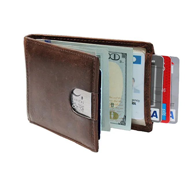 Hot RFID Bloqueio Magro Titular Do Cartão De Crédito dos homens Minimalista Bifold Money Clip Carteira Personalizada De Couro
