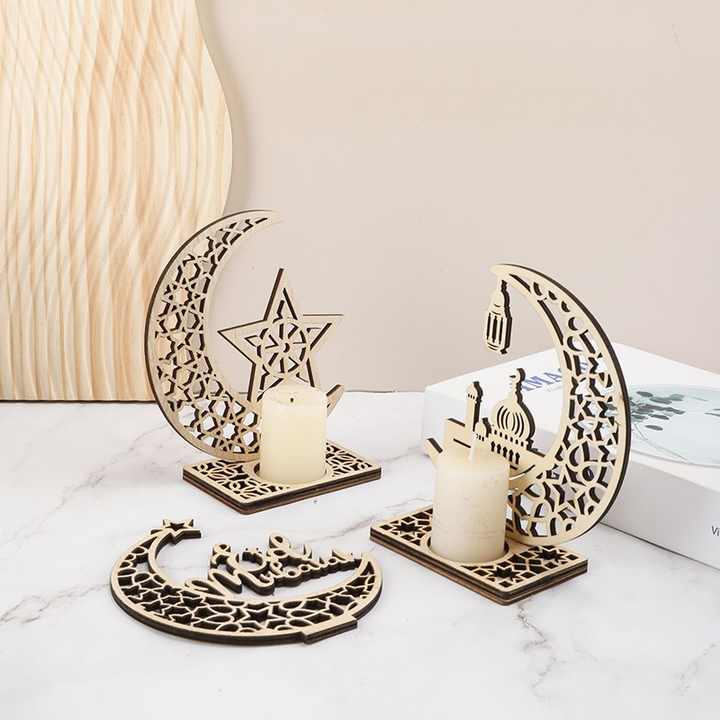 Ramadan Home Decor Creative DIY Wooden Candelabra Ornaments Rustic Moon Table Decoration Handmade Wo