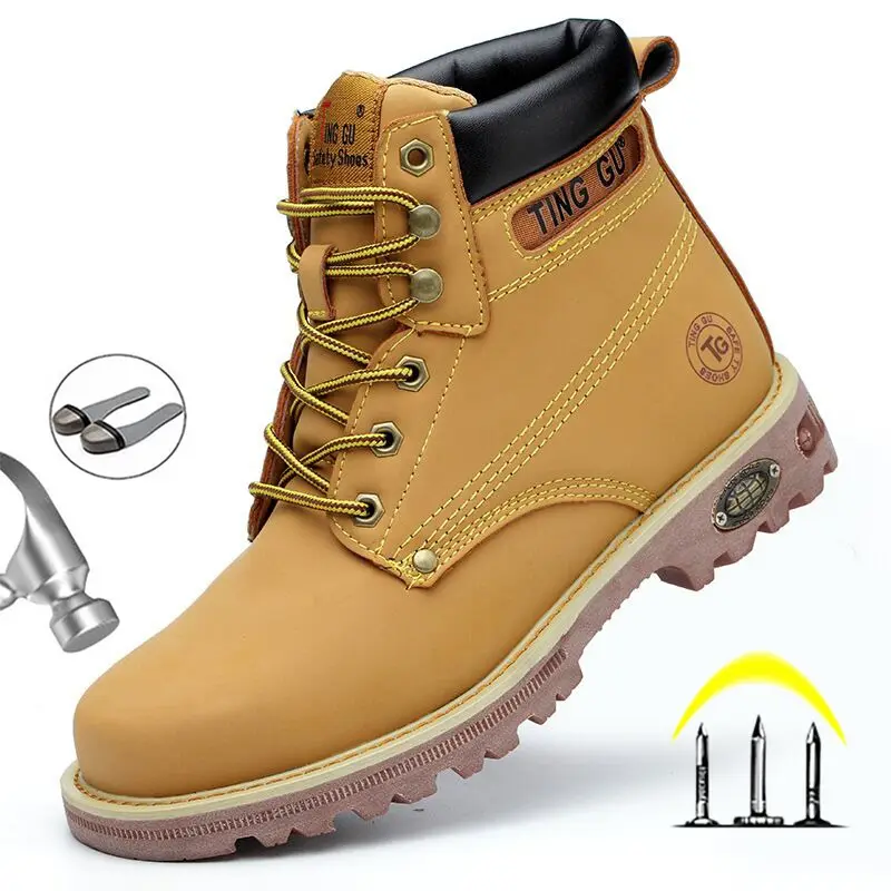 Botas de invierno para hombre, botines de trabajo con punta de acero, zapatos de seguridad, botas antideslizantes a prueba de perforaciones