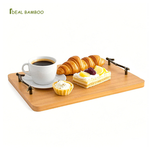 Nhà Máy OEM Phục Vụ Khay Phong Cách Kim Loại Xử Lý Tre Tối Bằng Gỗ Khay Cho Bữa Ăn Sáng Bữa Ăn Tối Thanh Bền Vững Trang Trí Khay - Product Image 1
