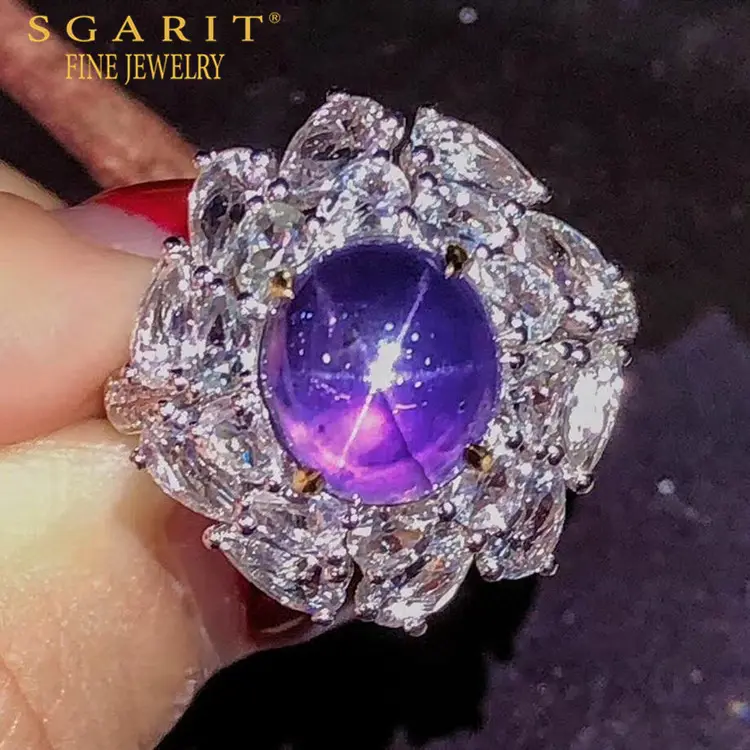 SGARIT ที่กำหนดเองหรูหราเครื่องประดับจัดงานแต่งงาน18พันทอง5.54ct ไม่อุ่นธรรมชาติดาวพลอยพลอยมีค่าแหวน