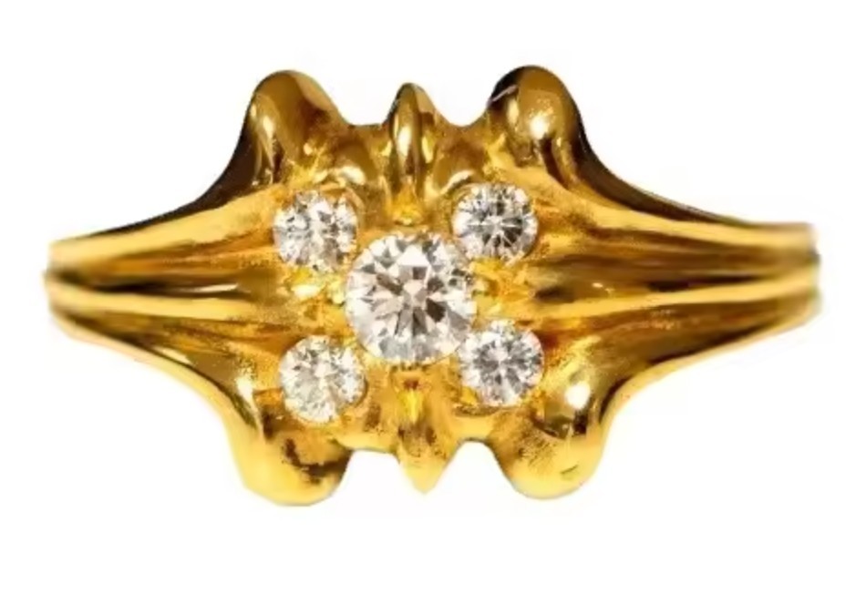 Bague couronne en or cinq diamants