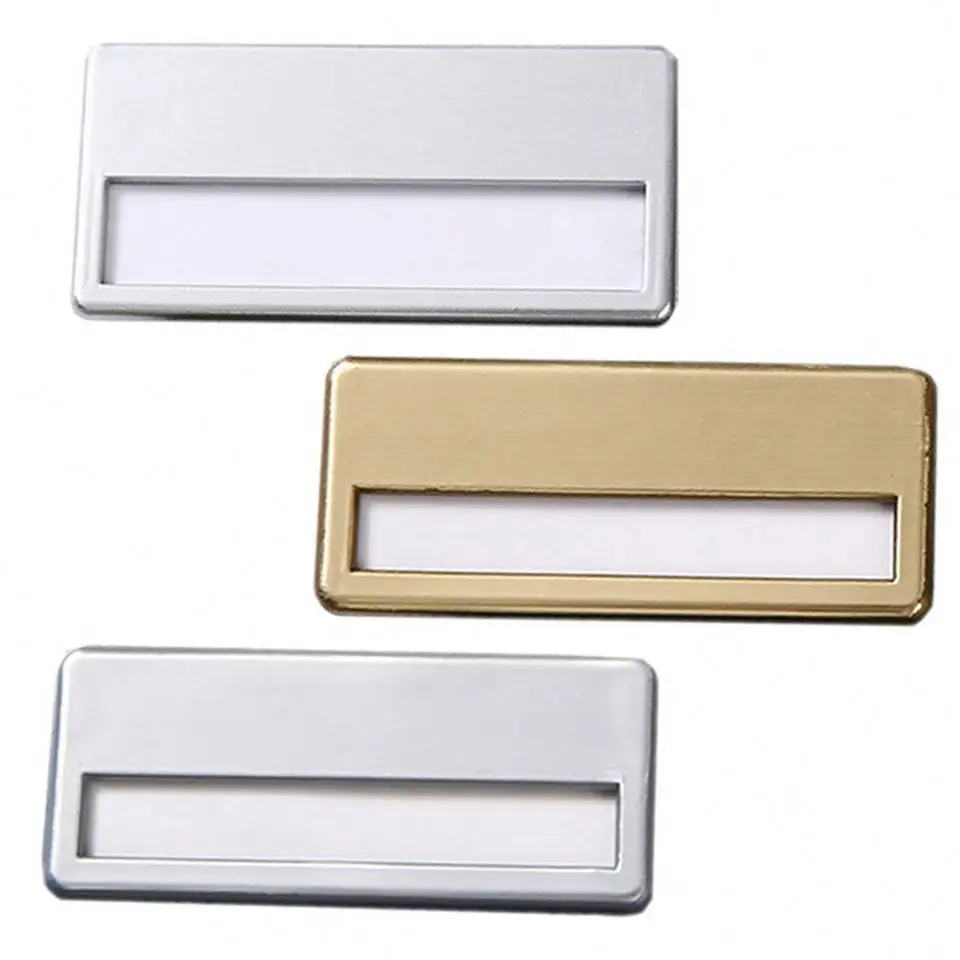 Ustom-pizarra de metal para camareros, placa de plástico acrílico de aluminio epoxi pvc con pin, color dorado