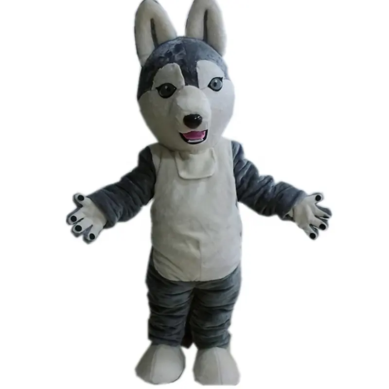 Disfraz de Mascota de lobo gris para adulto, disfraz de lobo realista para adulto