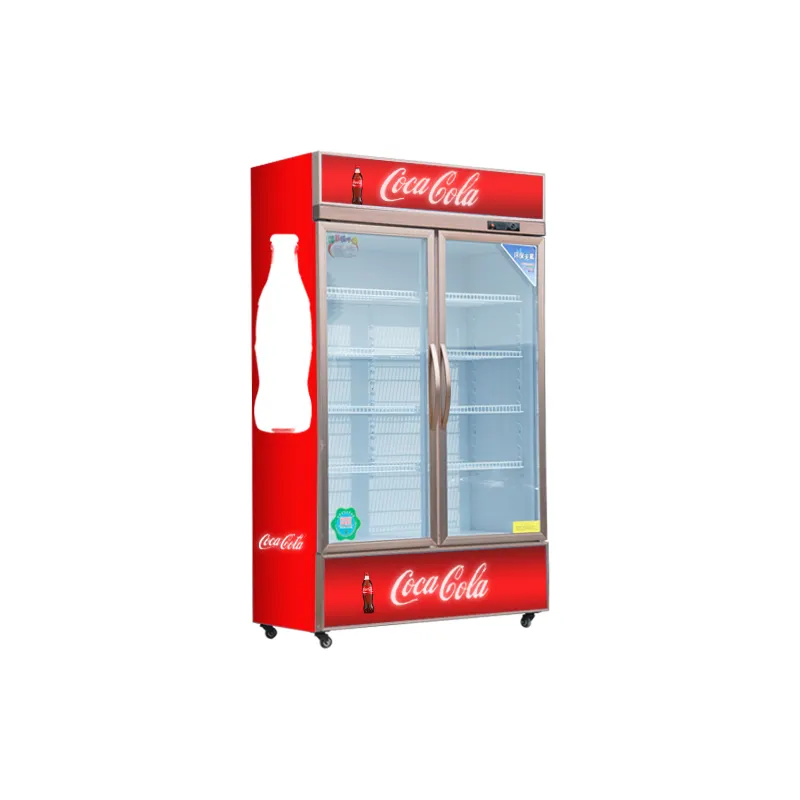 Los supermercados comerciales muestran refrigeradores con puertas de vidrio simples, dobles y triples, refrigeradores de cerveza y bebidas, congeladores,