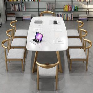 Mesa de conferencias de mármol simple y moderna, mesa de negociación para varias personas y combinación de sillas, mesa de ordenador de arte del hierro para oficina - Product Image 1
