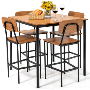 柜台高度桌和4个酒吧凳5件套工业餐桌 - Product Image 1