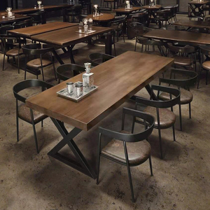 Bàn ăn gỗ hình chữ nhật rắn với phong cách công nghiệp Retro Bar BBQ cafe nhà ghế đặt sắt nghệ thuật nhà hàng đồ nội thất - Product Image 1