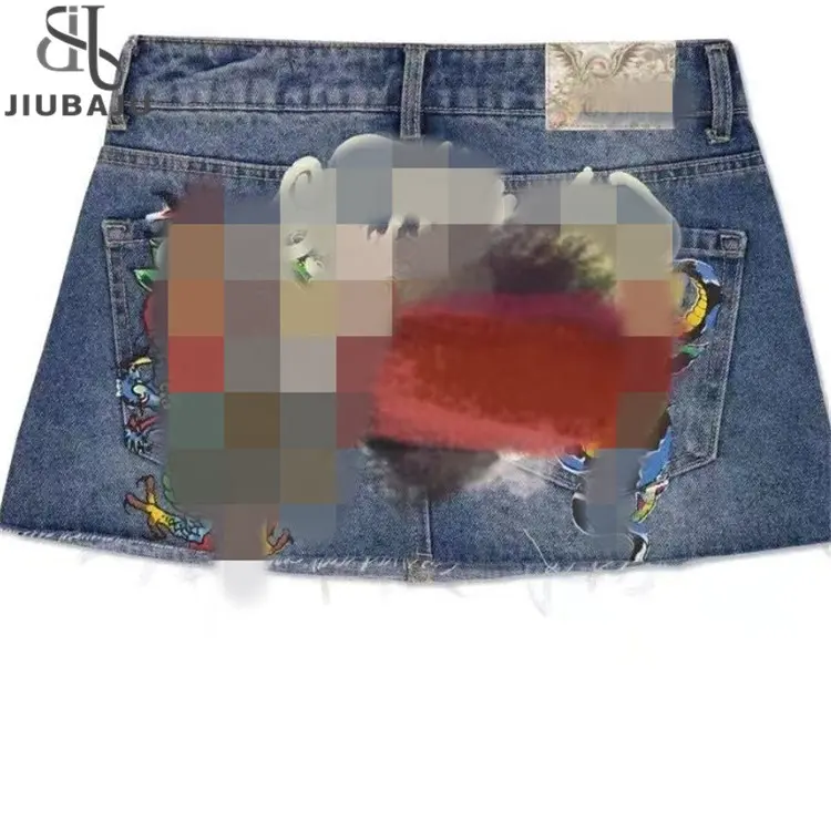 Y2k 2024 nouvelle une ligne jupe rétro gothique imprimé Denim jupe décontracté fille chaude Sexy mode jupes pour les femmes