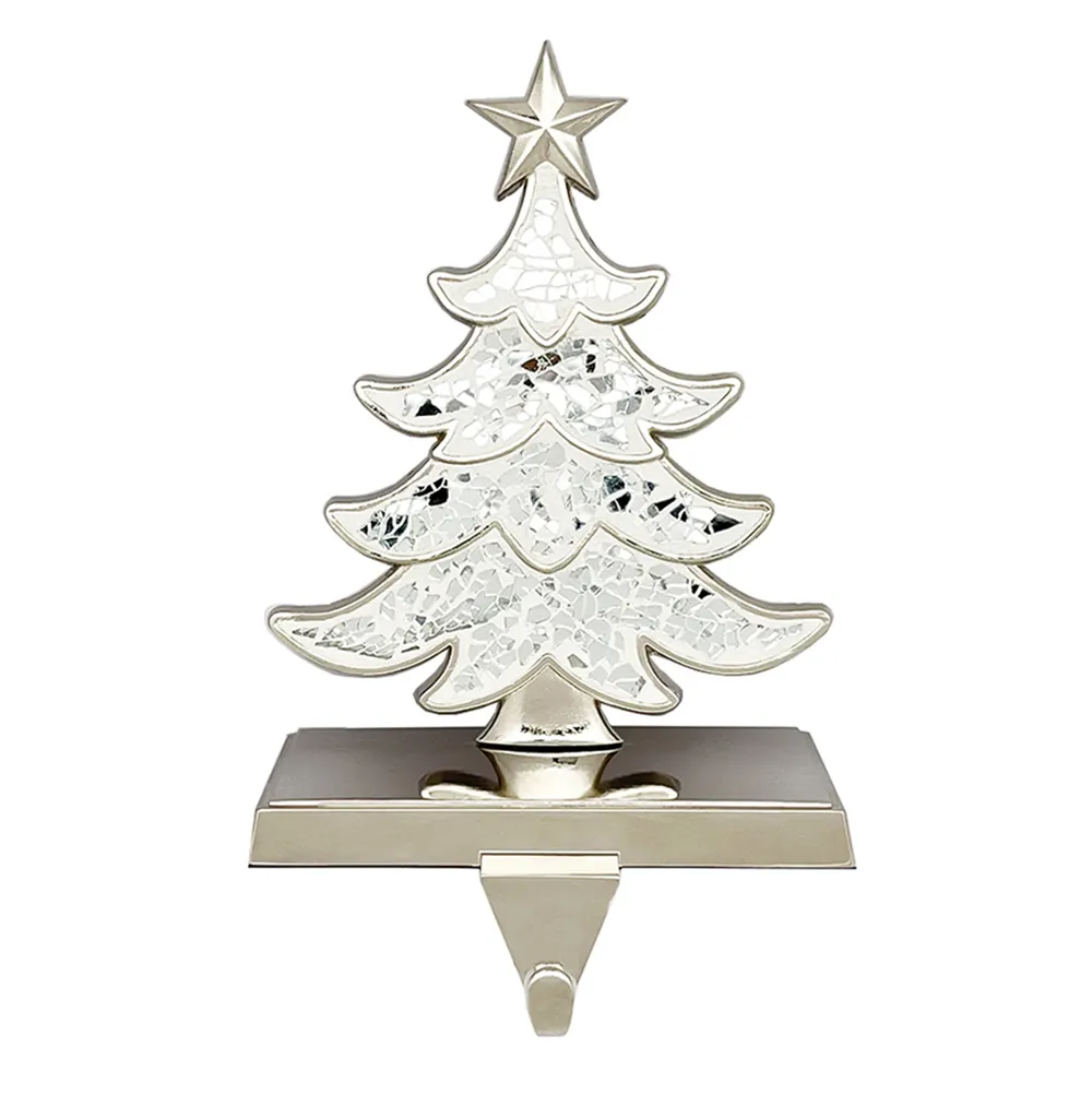 Soporte de media de árbol de Navidad plateado de tamaño personalizado de aluminio decorativo elegante para decoración de Navidad acabado de mosaico plateado