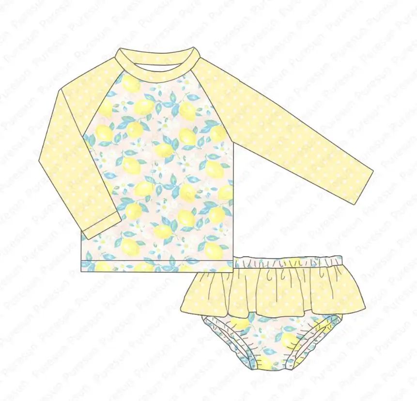 Bañador de verano para niñas, traje de baño personalizado con estampado de limón, volantes, Boutique, dos piezas, Floral