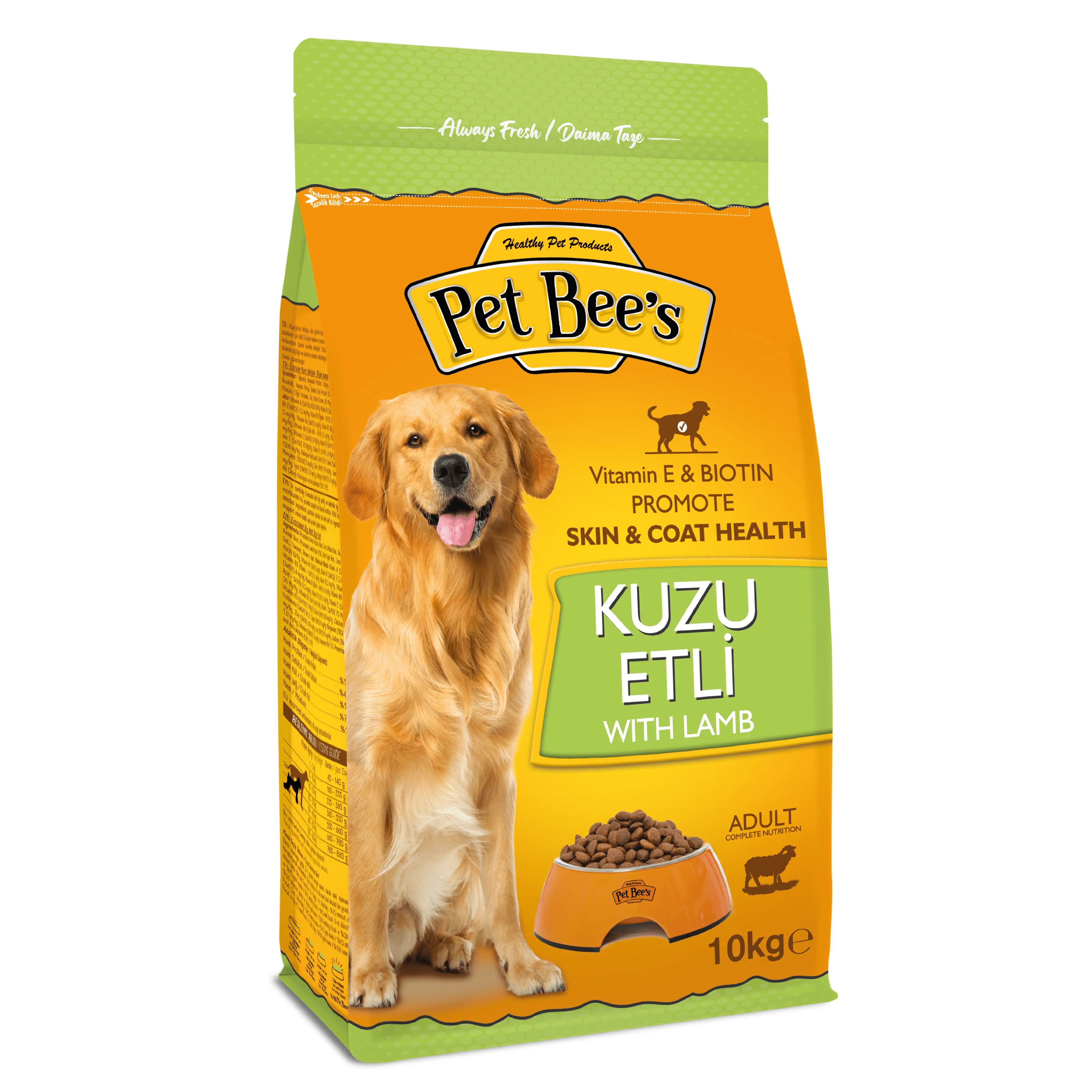 Pet Bee's Alimento seco para perros adultos con cordero 10 kg Perro adulto Nutrición completa Alimento para mascotas Siempre fresco con candado de frescura