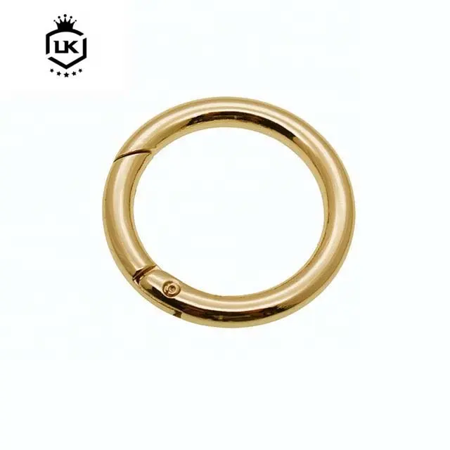 Logotipo personalizado de aleación de Zinc, anillo de resorte de Metal dorado, hebilla de anillo O para accesorios de bolso