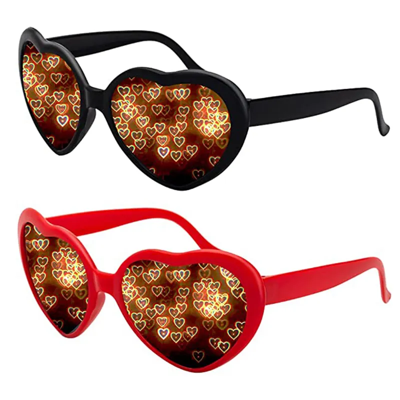 Occhiali di diffrazione a forma di cuore occhiali da sole con effetti d'amore occhiali speciali per il cambio della luce del partito Rave