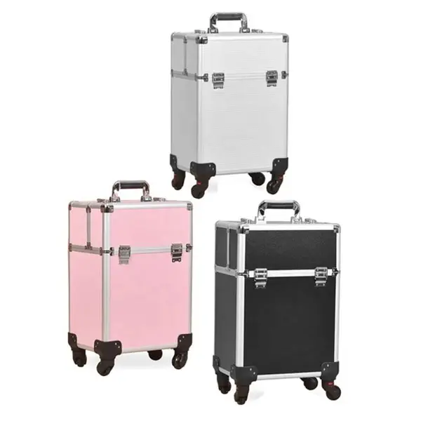 Lăn Nhôm Xe Đẩy Làm Tóc Trang Điểm Beauty Zippered Trường Hợp Nhãn Hiệu Riêng Mỹ Phẩm Carry Box Trường Hợp