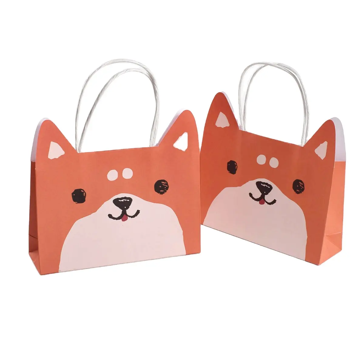 Usti ustom-bolsa de papel con mango de papel para enjuagar, bolsa pequeña con forma de dibujos animados de animales, para regalo de joyería
