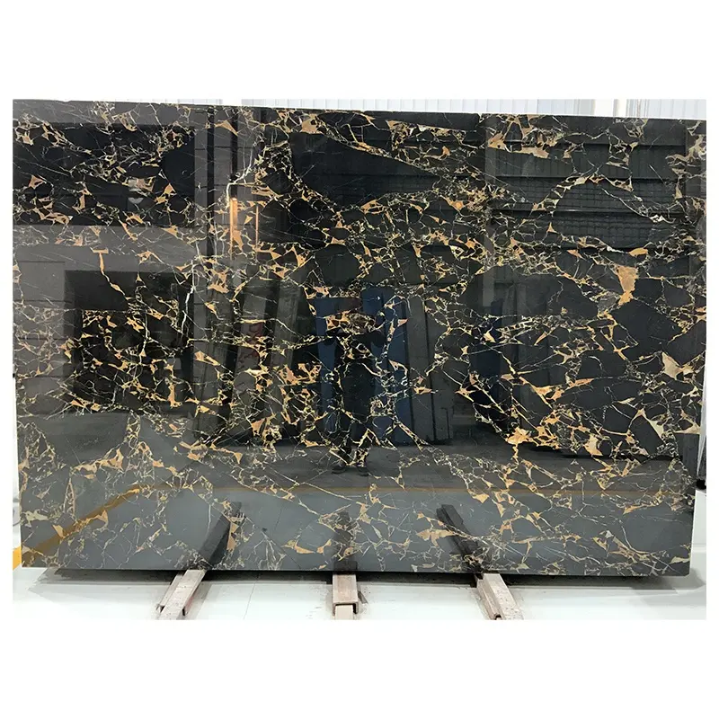 Factory Direct Black And Gold Natural Marble Board Tile Golden Flower Interior Wall And Floor Decoration Big Marble Slab