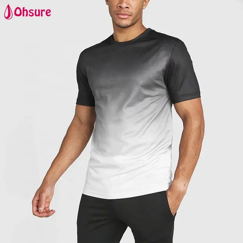 Camiseta masculina de alta qualidade, gradiente, personalizada, estampa, novo design, branco, ombré, manga curta, de algodão, camisas de academia, homens