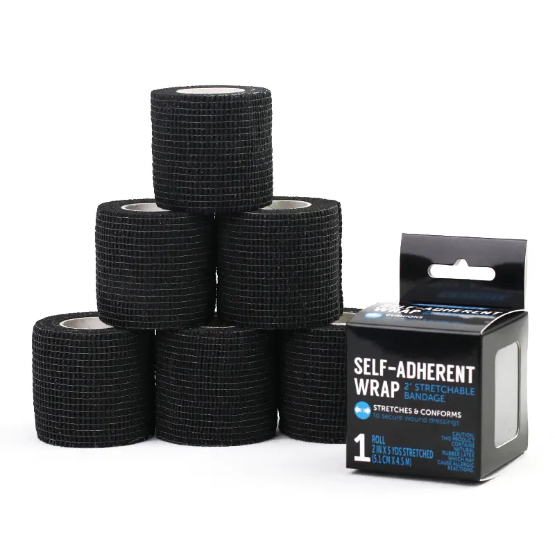 Caja de cinta médica impermeable para envolver esguince, con logotipo personalizado, vendaje adhesivo negro deportivo resistente al agua