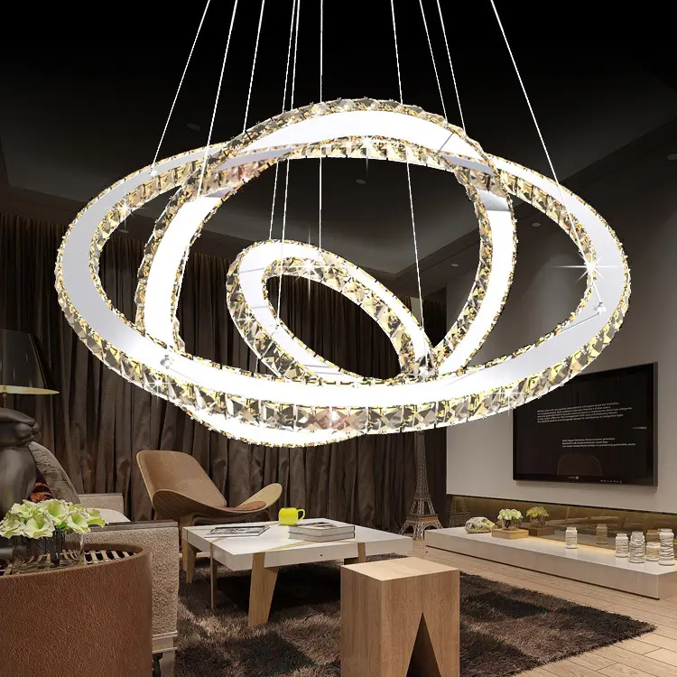 JYLIGHTING כסף קריסטל טבעת LED נברשת מתקן מודרני LED מעגל אור משמש תקרה