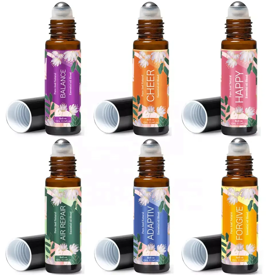 Huiles d'aromathérapie de marque privée, rouleau sur bouteille de 10ml, rouleau d'huile essentielle mélangée, respiration calme, apaise et renouvelle, vente en gros
