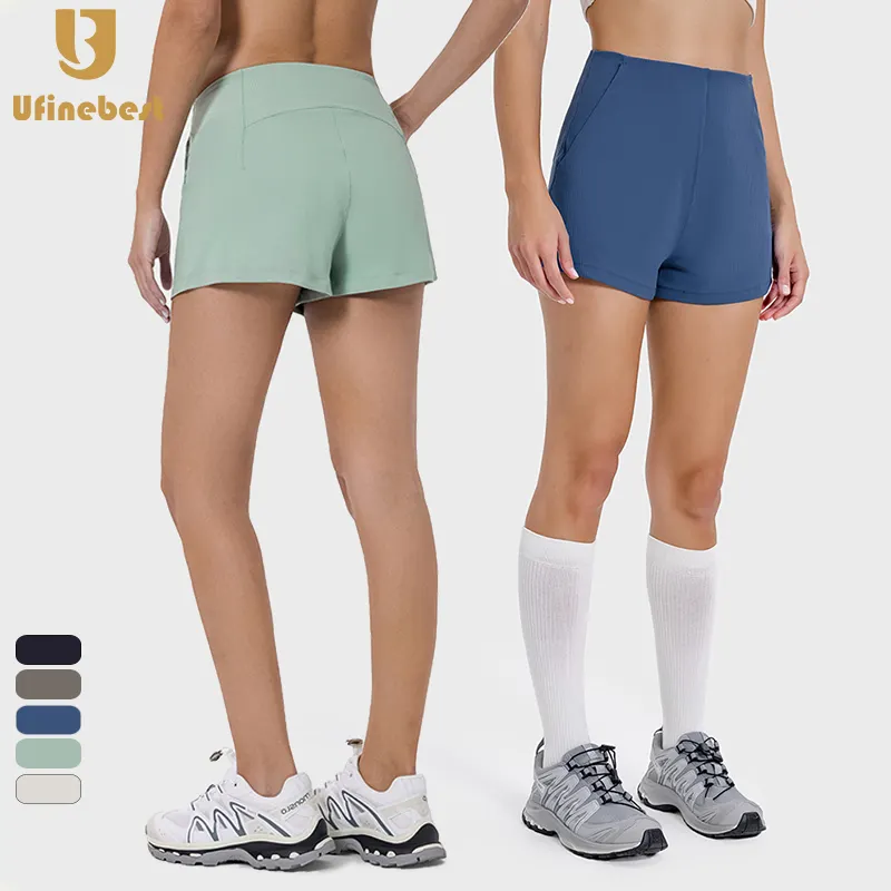 Pantalones cortos de cintura alta para gimnasio, pantalones deportivos de alta elasticidad transpirables, pantalones cortos deportivos de Yoga acanalados para mujer