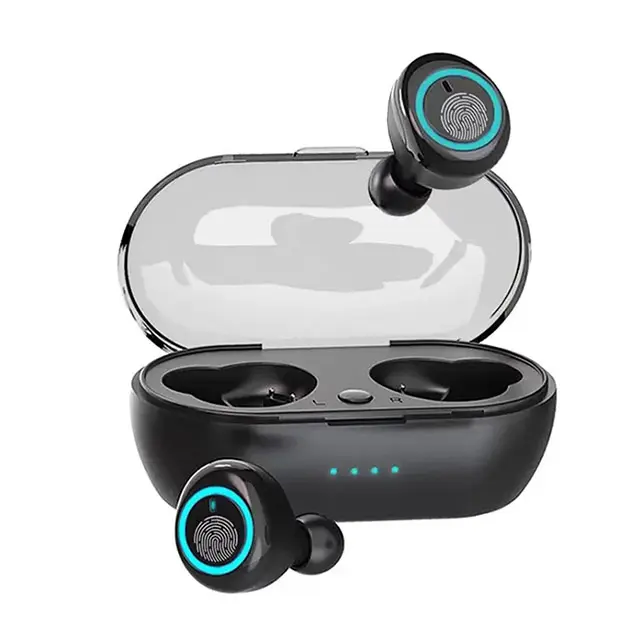 Y50 Headset Bluetooth, earbud cerdas Binaural In Ear 5.0 sentuhan, pengurang kebisingan Stereo