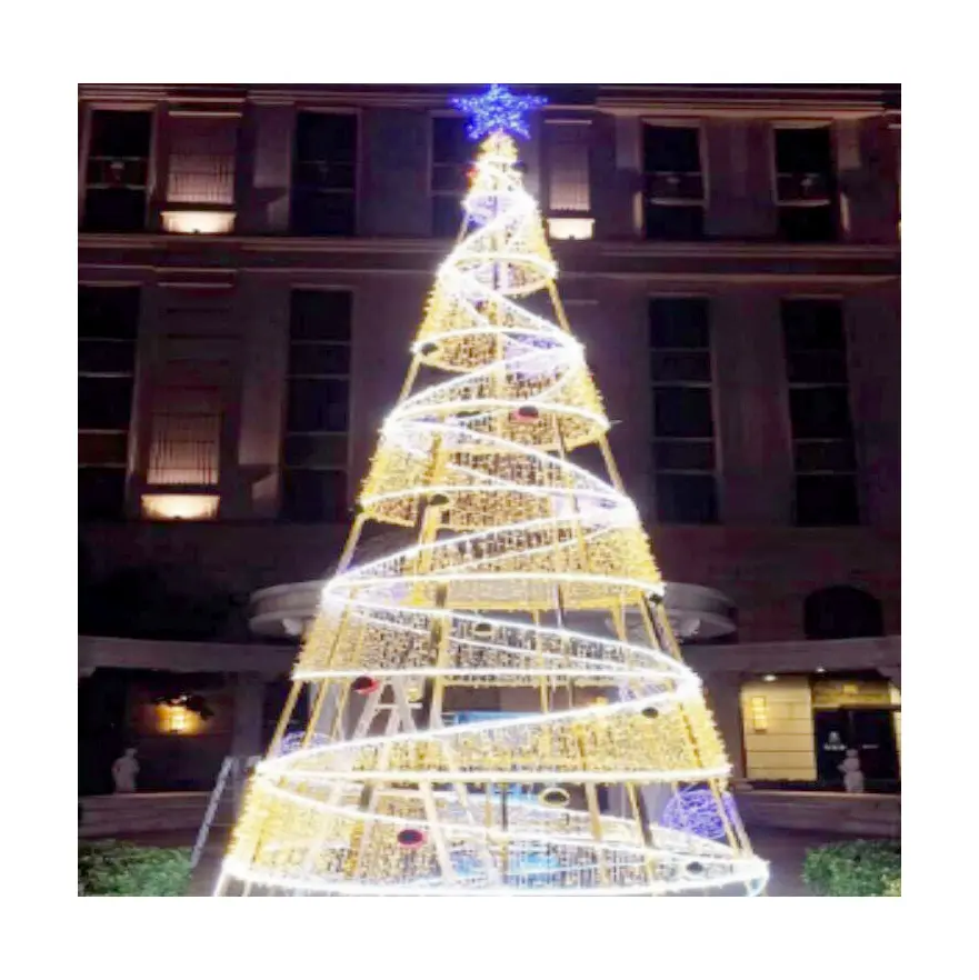 На заказ 40-футовая площадь, парк, торговый центр, коммерческий светодиодный светильник, 30-футовый конус, уличный гигантский металлический каркас, Рождественская елка