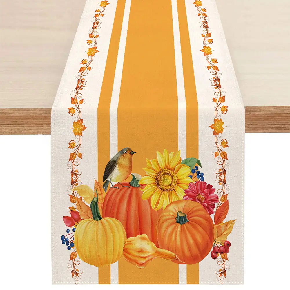 BSCIファクトリー秋の装飾ホーム黄麻布ジュートダイニングルームテーブルリネンパンプキン印刷感謝祭の日テーブルランナー