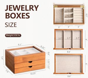 Бестселлер, изысканная большая емкость, 3 ящика, раздвижные ювелирные изделия, деревянный ящик для хранения прямоугольной формы - Product Image 4