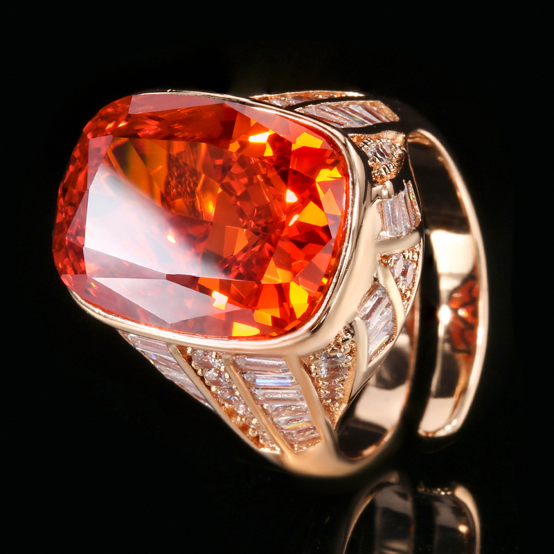 open size Rose gold Ice Flower cut Chinese red ring