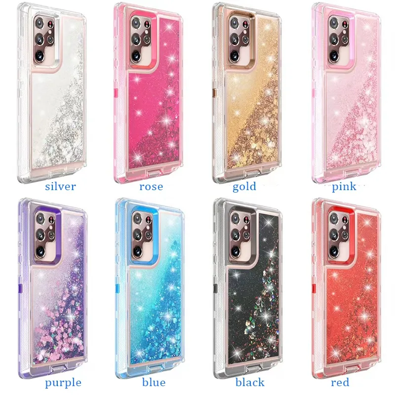 Funda de teléfono de acrílico transparente con purpurina de arena movediza líquida que fluye protectora pesada para Samsung S4 Plus s24u s23 S24 + funda