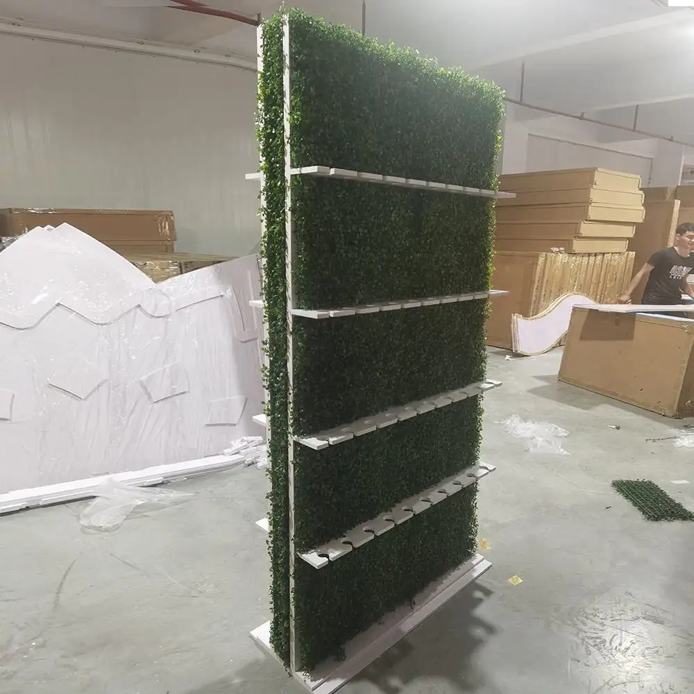 New Design PVC Two Sides Champagne Wall with Green Gram Grass Wedding Backdrop Panel for Wedding Party Decorations